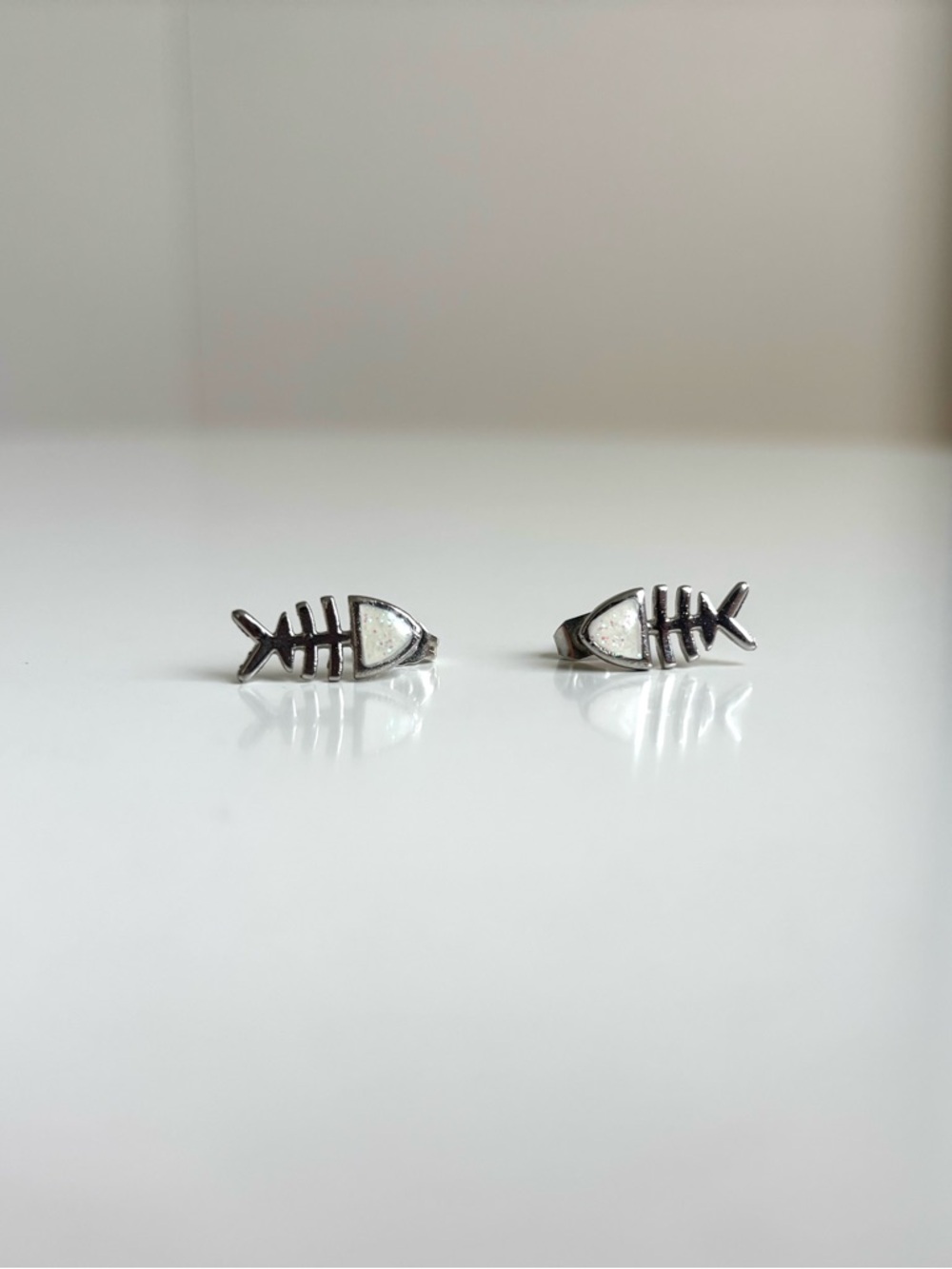 Sterling Silver Fishbone Stud Earrings